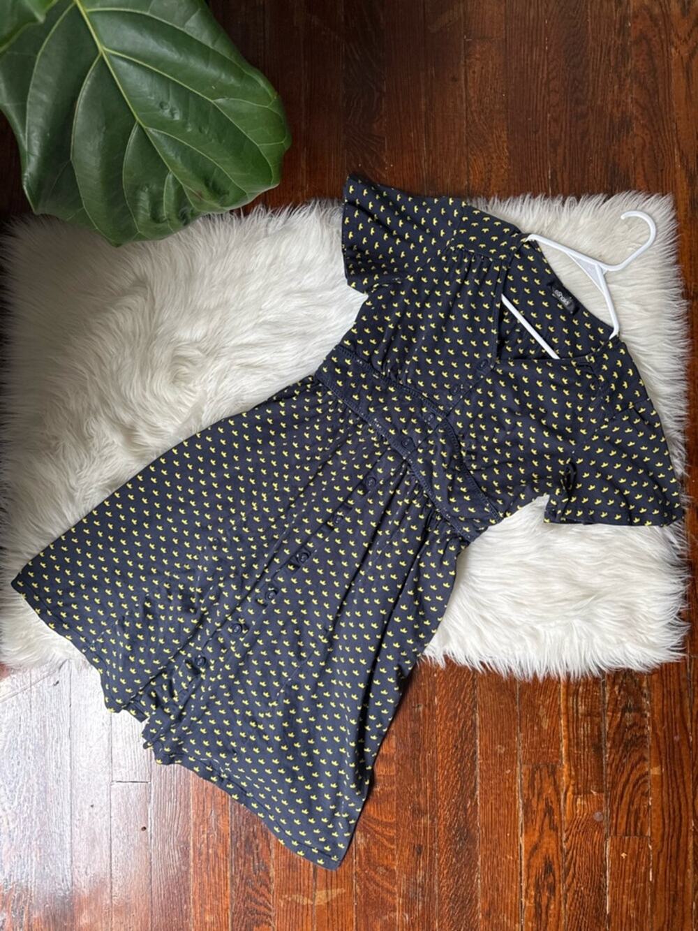 eShakti Navy Crown Print Dress Button Front Fit Flare Pockets Size 4